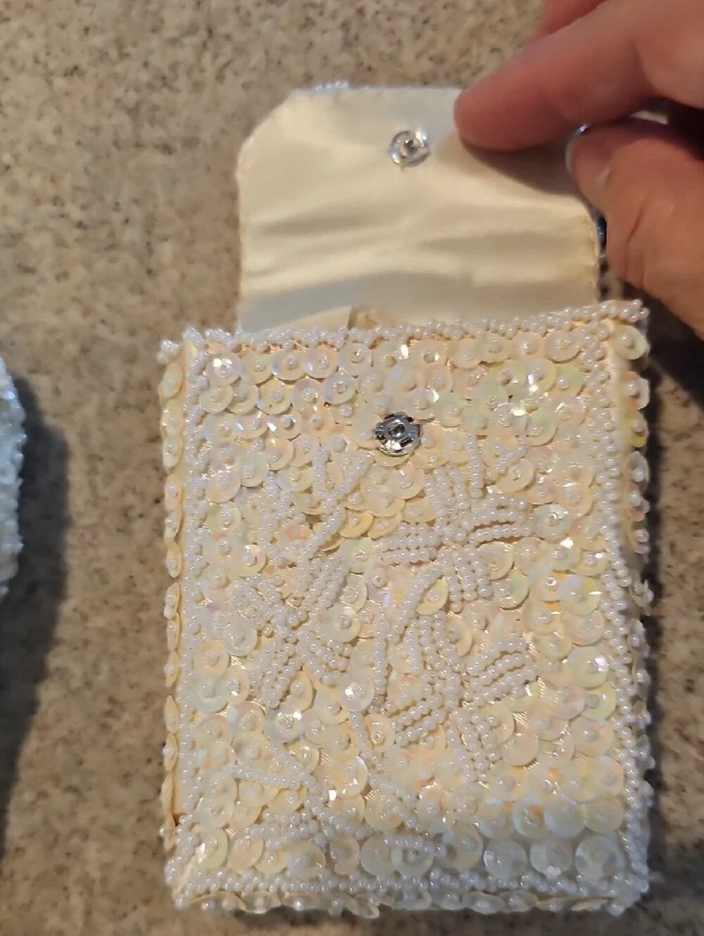 Vintage  1950s Ivory Beaded Sequin Clutch & Cigarette Case